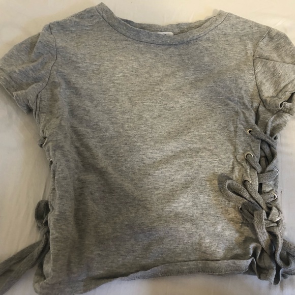 GRAY LACE UP CROP TOP - Picture 1 of 2
